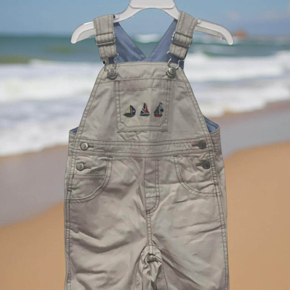 Gymboree NWT SAILING CLUB Khaki SailBoat Overalls 12- 18 mos.